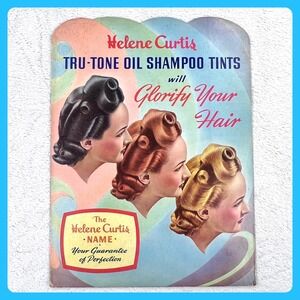 1940s Helene Curtis Hair Vintage Advertising Sign 20" Cardboard Display Women